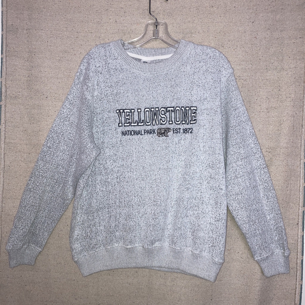 Vintage Yellowstone Esy Surf Bear National Park Gray Sweater Men’s Embroidered S